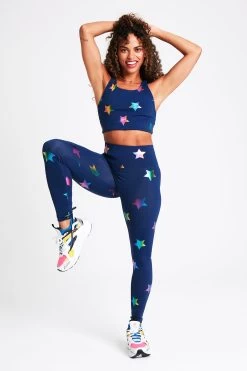 UpLift Leggings In Navy Rainbow Star Foil With Super-High Band