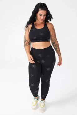 UpLift Leggings In Black Tonal Star Foil With Tall Band