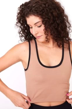 Colorblock Trim TLC Crop Top In Jet Black And Camel