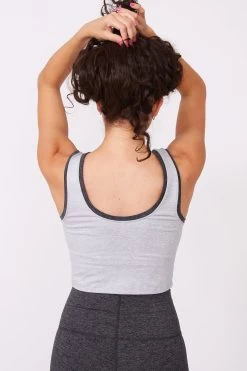 Colorblock Trim TLC Crop Top In Collegiate Gray And Dark Heathered Gray -Chic Wear Shop 2ToneColorblock Trim CropTop CollegiateGrayDarkHeatherGray