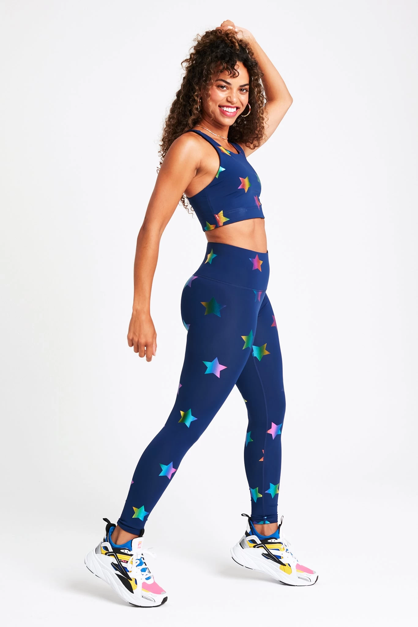 UpLift Leggings In Navy Rainbow Star Foil With Super-High Band 4 UpLift Leggings In Navy Rainbow Star Foil With Super-High Band - Image 2