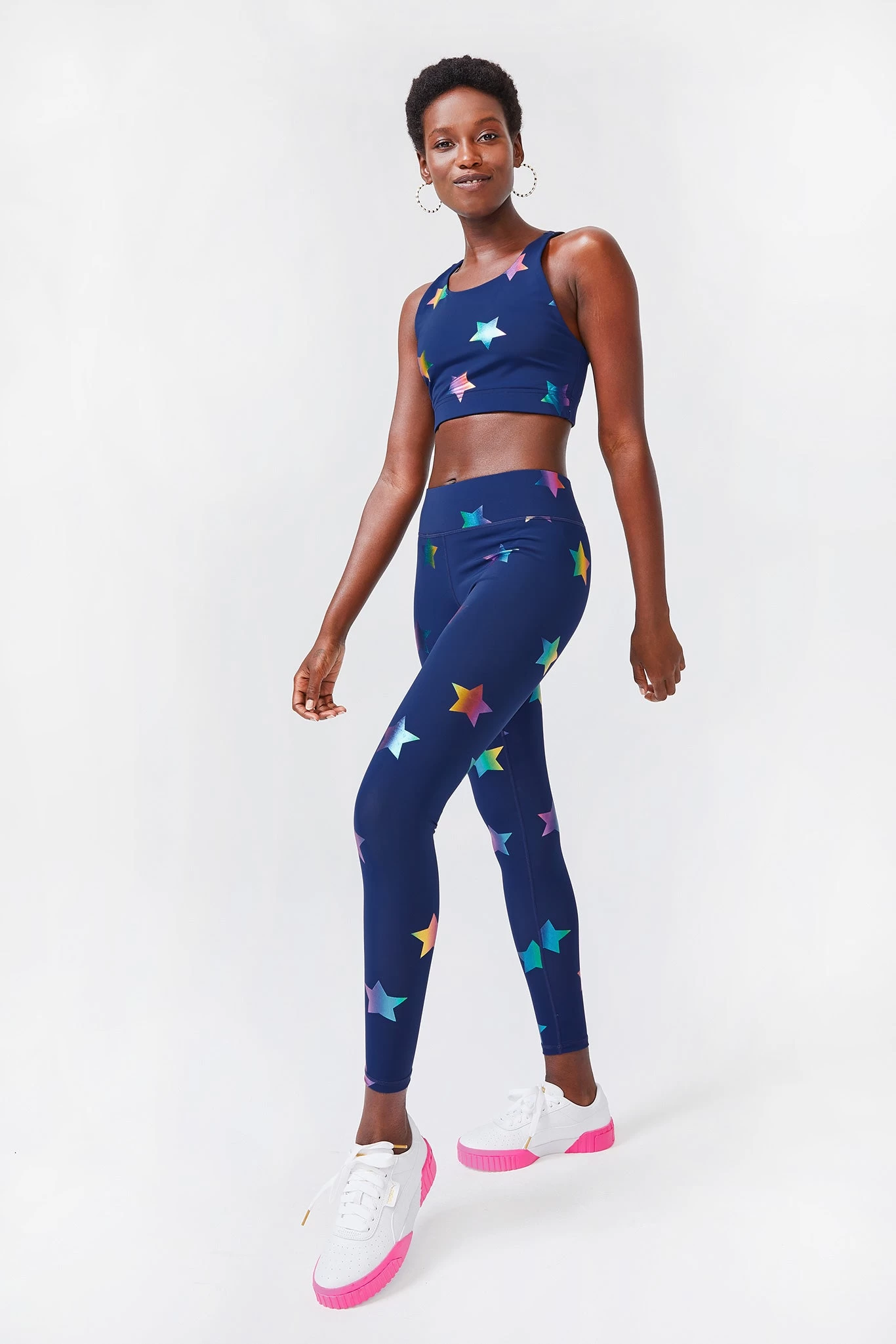UpLift Leggings In Navy Rainbow Star Foil With Tall Band 5 UpLift Leggings In Navy Rainbow Star Foil With Tall Band - Image 3
