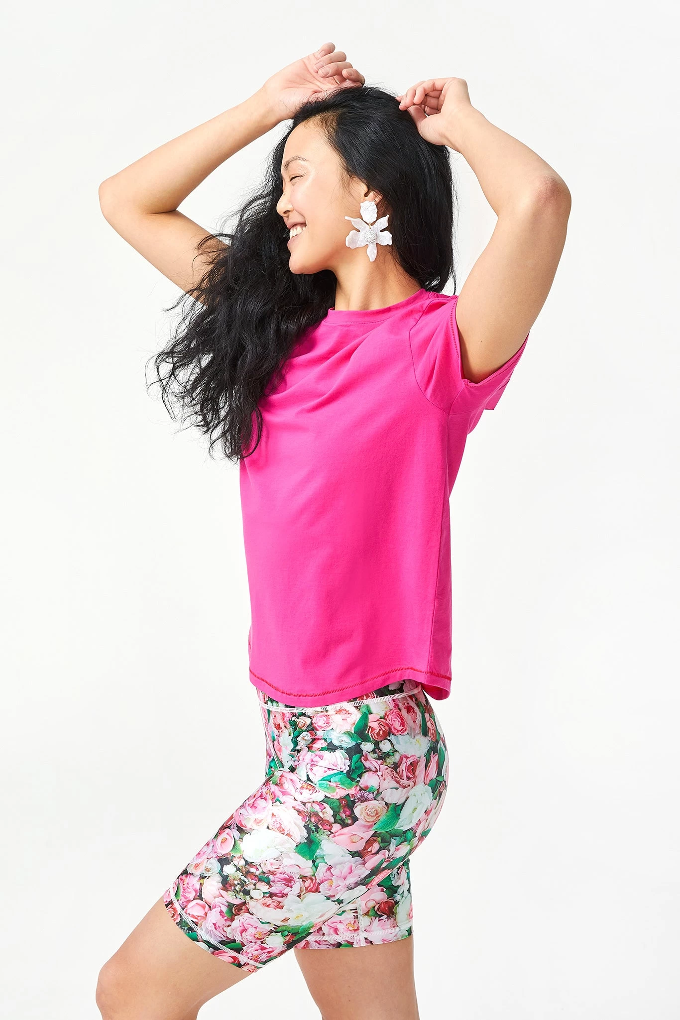 Hi-Shine Bike Shorts In Pink Floral Bouquet 7 Hi-Shine Bike Shorts In Pink Floral Bouquet - Image 5