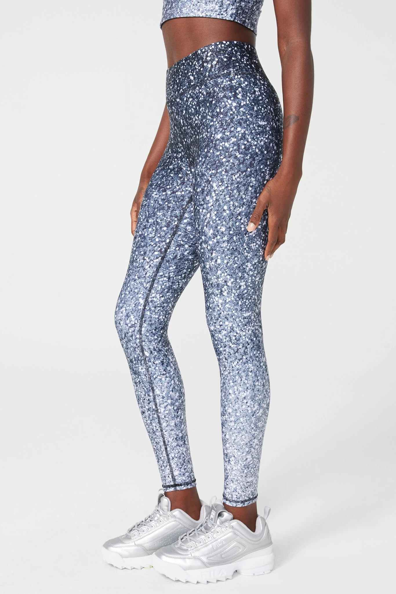 Hi-Shine Leggings In Black And White Glitter 5 Hi-Shine Leggings In Black And White Glitter - Image 3