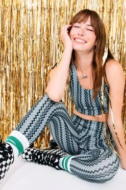 DuoKnit 7/8 Leggings In Black And White Zig Zag