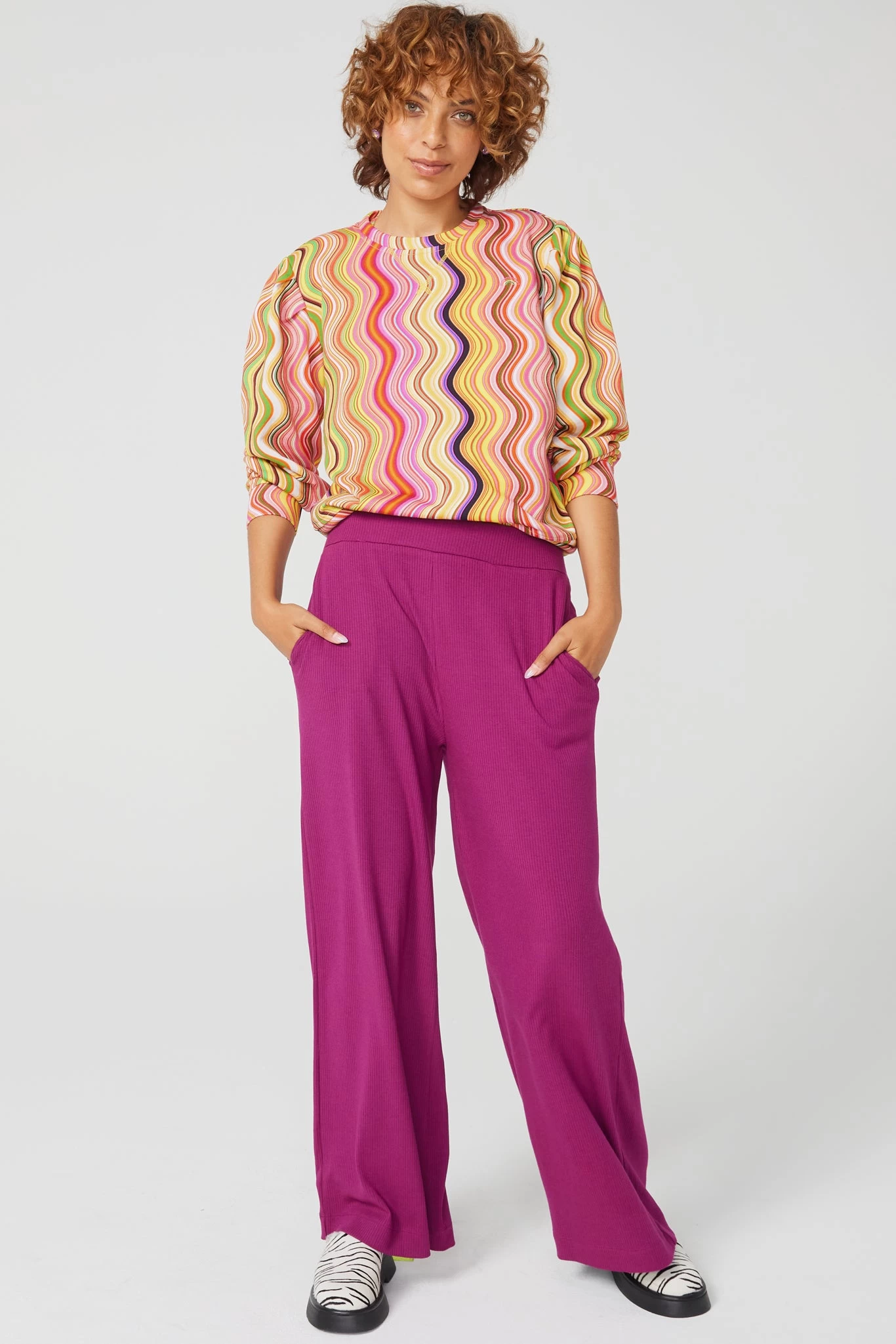 Rib Wide Leg Pant In Black Raspberry 3 Rib Wide Leg Pant In Black Raspberry