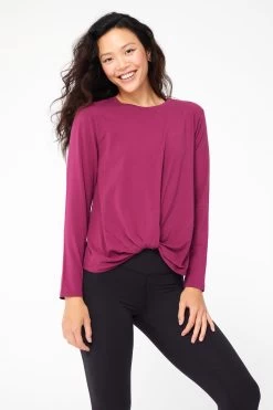 Bliss Twist Front Long Sleeve Tee In Black Raspberry 10 Bliss Twist Front Long Sleeve Tee In Black Raspberry -Chic Wear Shop BlackRaspberry TwistFront 1