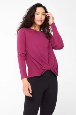 Bliss Twist Front Long Sleeve Tee In Black Raspberry 13 Bliss Twist Front Long Sleeve Tee In Black Raspberry -Chic Wear Shop BlackRaspberry TwistFront 5