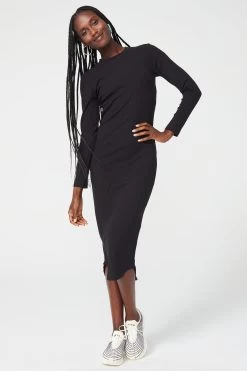 Long Sleeve Rib Dress In Black -Chic Wear Shop Black L SRibDress 1
