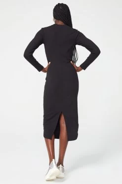 Long Sleeve Rib Dress In Black -Chic Wear Shop Black L SRibDress 3.jp4