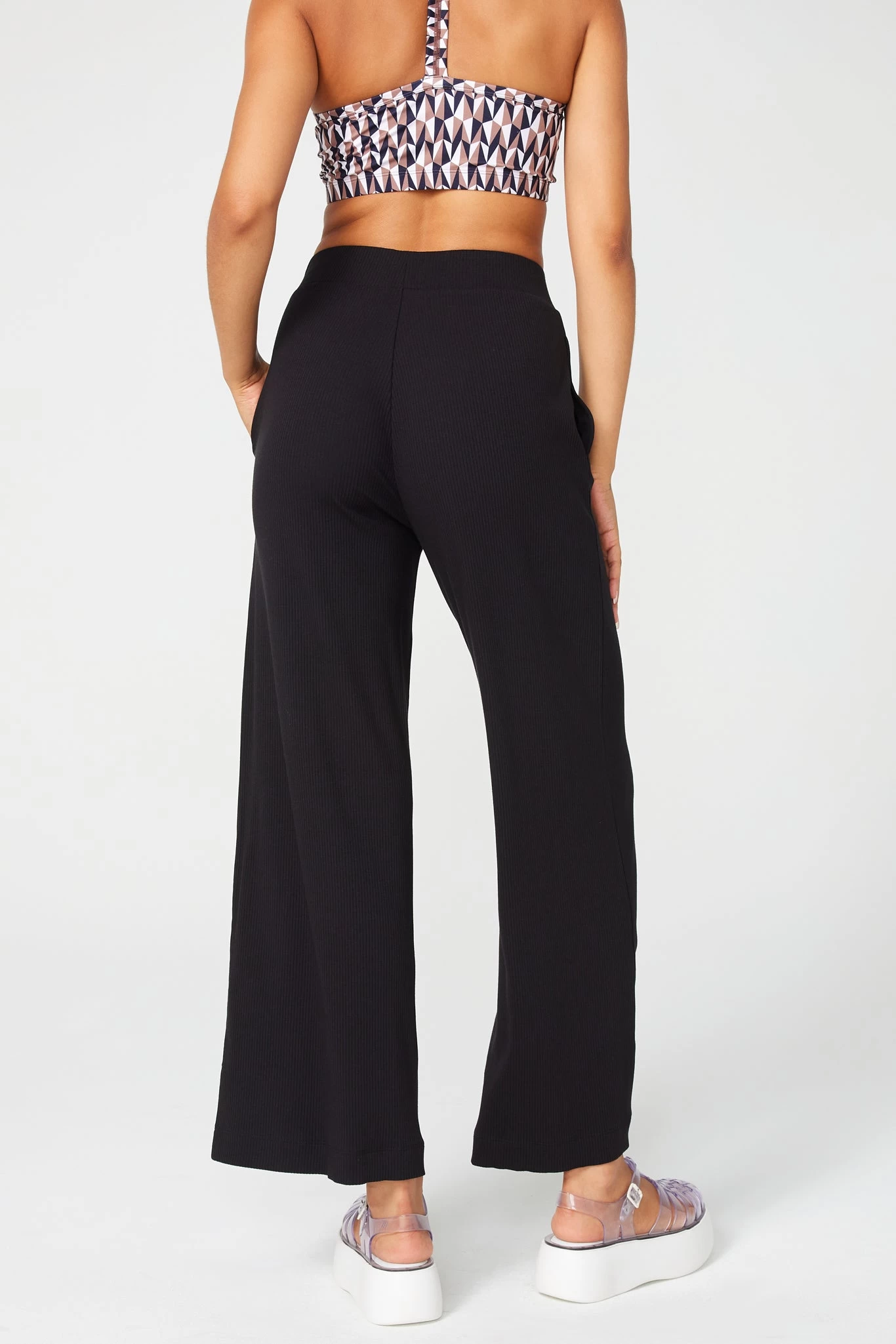 Rib Wide Leg Pant In Black 6 Rib Wide Leg Pant In Black - Image 4
