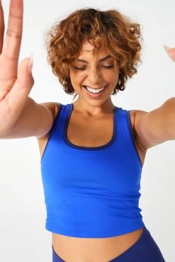 Colorblock Trim TLC Crop Top In Electric Blue And Navy