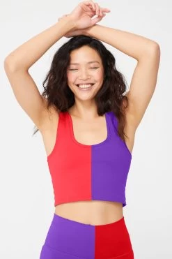 Two Tone TLC Crop Top In Super Hot Red And Super Electric Purple