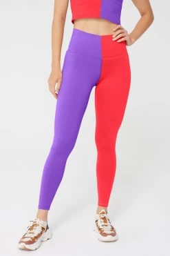 Two Tone TLC Leggings In Super Hot Red And Super Electric Purple 9 Two Tone TLC Leggings In Super Hot Red And Super Electric Purple -Chic Wear Shop Colorblock HotRedElectricPurple Legging 1