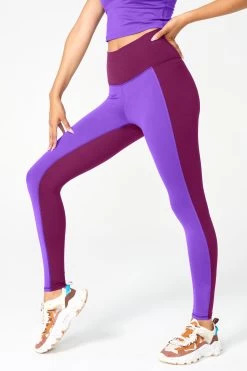 Colorblock TLC Leggings In Black Raspberry And Super Electric Purple