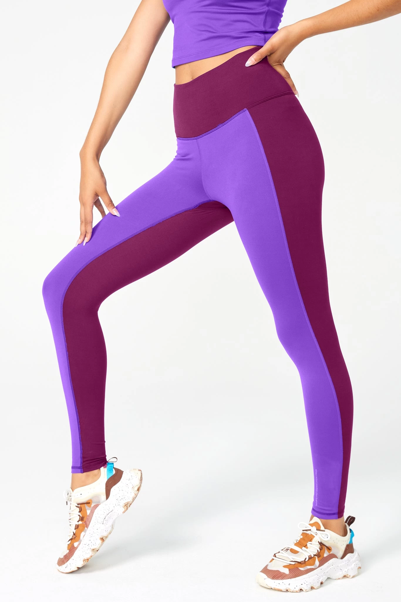 Colorblock TLC Leggings In Black Raspberry And Super Electric Purple 3 Colorblock TLC Leggings In Black Raspberry And Super Electric Purple