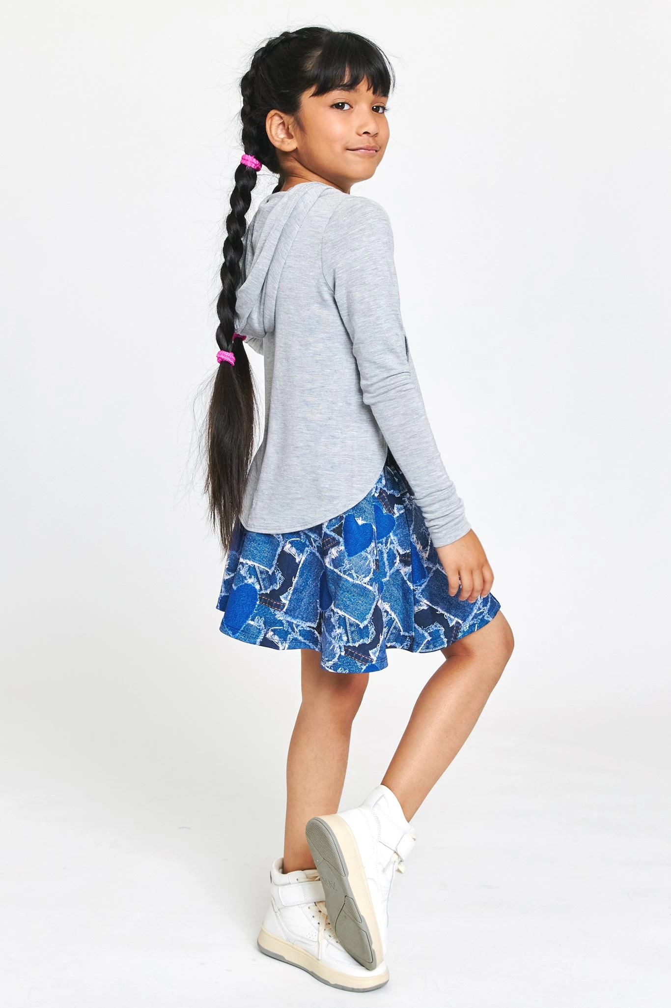 Girls Skater Skirt In Denim Heart Patchwork 4 Girls Skater Skirt In Denim Heart Patchwork - Image 2