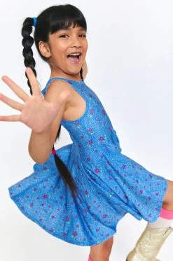 Girls Skater Dress In Floral Denim