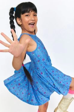 Kids Skater Dress In Floral Denim