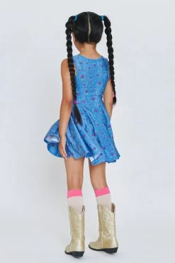 Girls Skater Dress In Floral Denim -Chic Wear Shop GirlsFall22 FloralDenim Dress 4