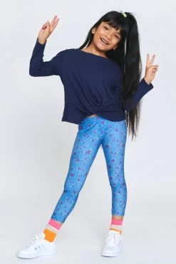 Girls Leggings In Floral Denim