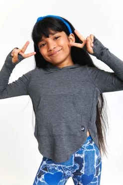 Kids Hooded Long Sleeve In Heathered Gray