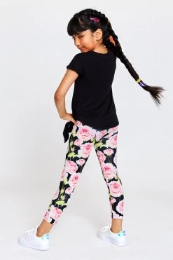 Girls Leggings In Roses 7 Girls Leggings In Roses -Chic Wear Shop GirlsFall22 RosesonBlack Leggings 3