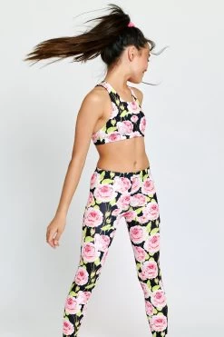 Girls Sports Bra In Roses -Chic Wear Shop GirlsFall22 RosesonBlack SportsBra 3