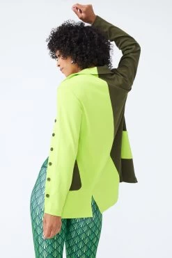Rib Cardigan In Uniform Green And Acid Lime 10 Rib Cardigan In Uniform Green And Acid Lime -Chic Wear Shop GreenColorblock Cardigan 2