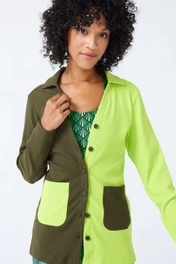 Rib Cardigan In Uniform Green And Acid Lime 11 Rib Cardigan In Uniform Green And Acid Lime -Chic Wear Shop GreenColorblock Cardigan 3