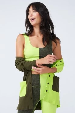 Rib Cardigan In Uniform Green And Acid Lime 12 Rib Cardigan In Uniform Green And Acid Lime -Chic Wear Shop GreenColorblock Cardigan 5