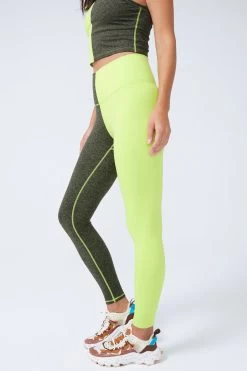 Two Tone TLC Leggings In Uniform Green And Acid Lime -Chic Wear Shop GreenColorblock Leggings 3