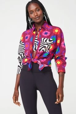 Button Down In Heart Floral Patchwork -Chic Wear Shop HeartFloral BWSwirl ButtonDown 5