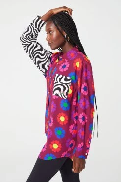 Button Down In Heart Floral Patchwork -Chic Wear Shop HeartFloral BWSwirl ButtonDown 6