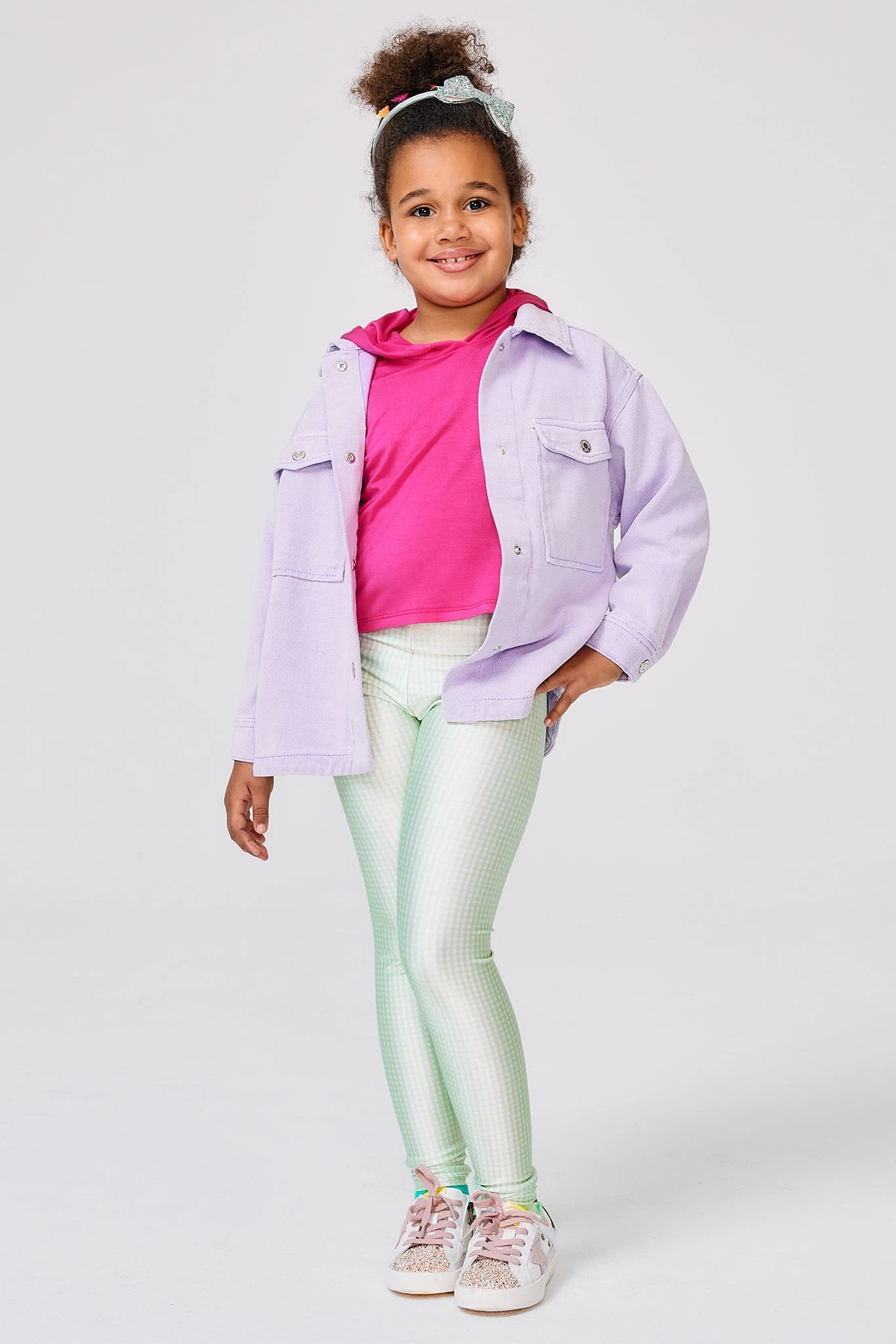 Kids Leggings In Lime Gingham 3 Kids Leggings In Lime Gingham