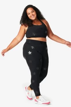 UpLift Leggings In Black Tonal Star Foil With Tall Band -Chic Wear Shop LOOK1 06060 009 LOOK1