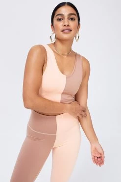Two Tone TLC Crop Top In Apricot And Camel