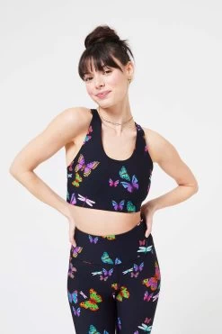 DuoKnit Sports Bra In Black Neon Butterflies