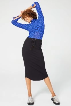 Mesh Mock Neck In Cobalt And Navy Wave 15 Mesh Mock Neck In Cobalt And Navy Wave -Chic Wear Shop NavyCobalt MeshTop 3