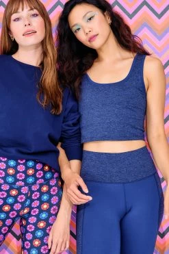 Terez X Goop Colorblock Trim TLC Crop Top In Navy And Heathered Navy