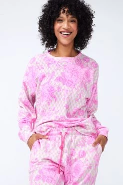 Printed Crew In Oat Milk And Pink Geo