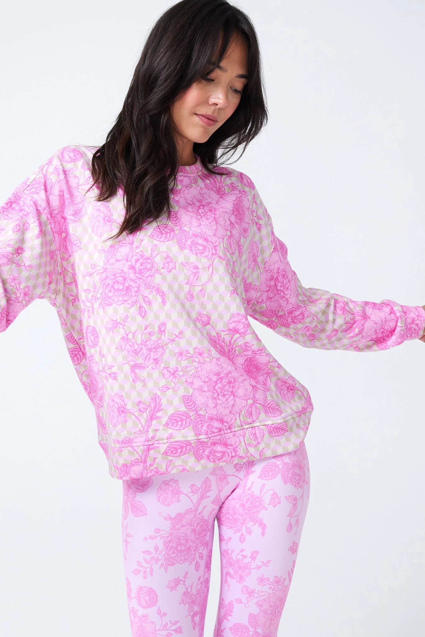 Printed Crew In Oat Milk And Pink Geo 4 Printed Crew In Oat Milk And Pink Geo - Image 2