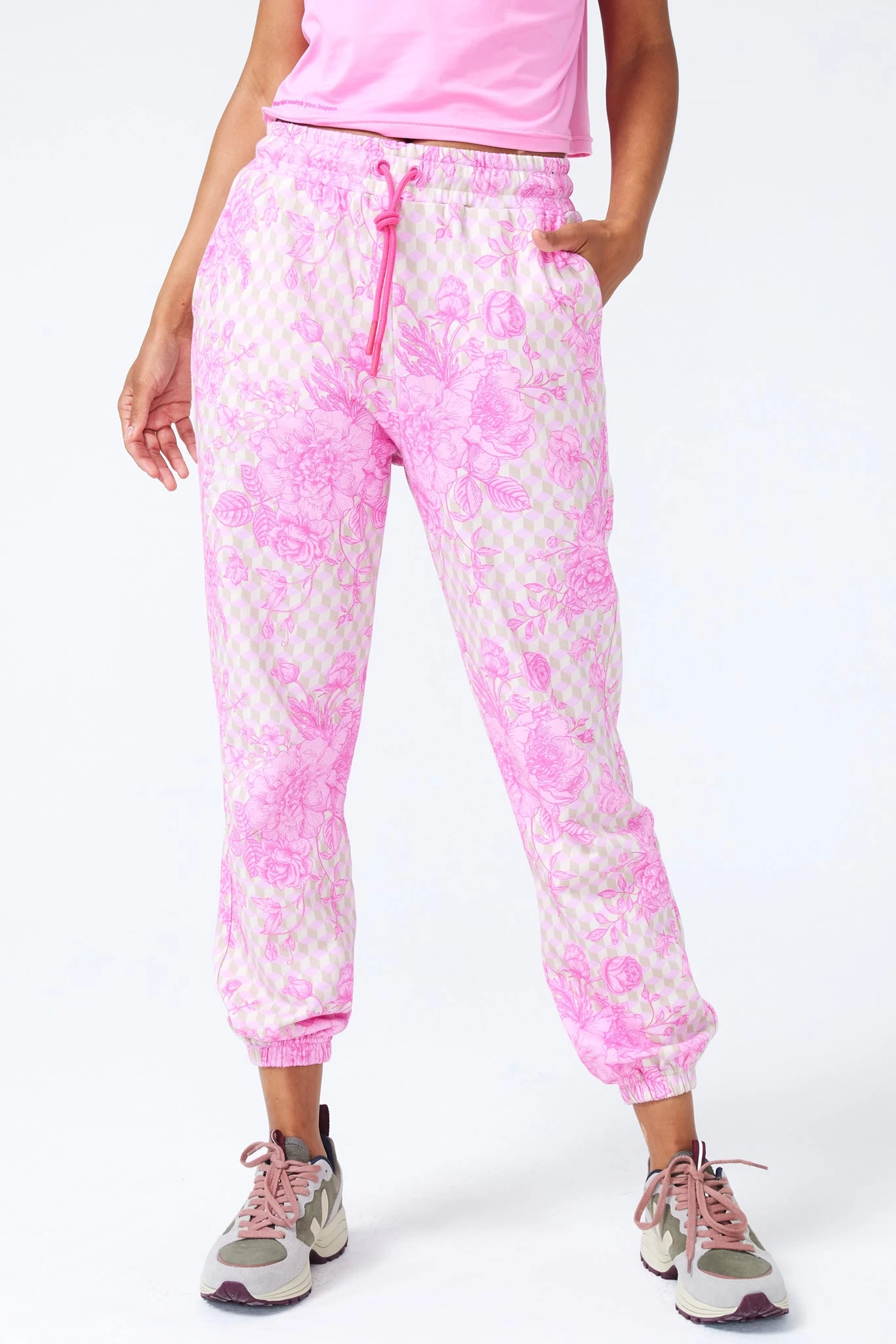 Sweatpants In Oat Milk And Pink Geo 3 Sweatpants In Oat Milk And Pink Geo