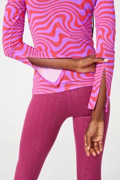 Mesh Mock Neck In Purple And Red Wave 13 Mesh Mock Neck In Purple And Red Wave -Chic Wear Shop PurpleRed MeshTop 3