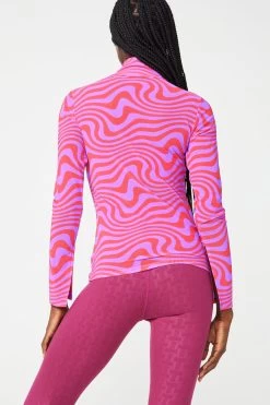 Mesh Mock Neck In Purple And Red Wave 14 Mesh Mock Neck In Purple And Red Wave -Chic Wear Shop PurpleRed MeshTop 4