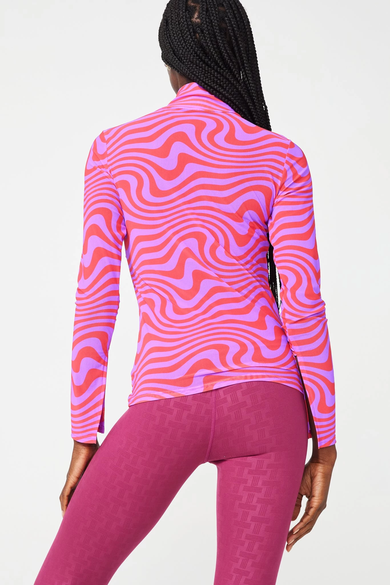 Mesh Mock Neck In Purple And Red Wave 7 Mesh Mock Neck In Purple And Red Wave - Image 5