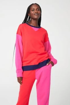 Colorblock Crew In Hot Red -Chic Wear Shop RedPink Colorblock Crewneck 2