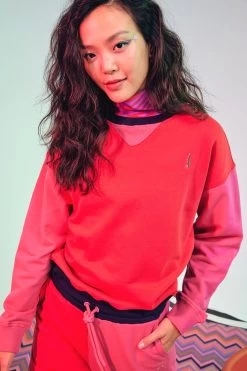 Colorblock Crew In Hot Red -Chic Wear Shop RedPink Colorblock Crewneck 2 1