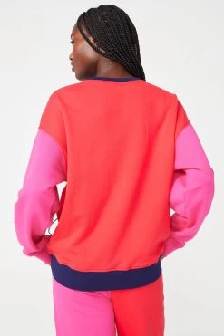 Colorblock Crew In Hot Red -Chic Wear Shop RedPink Colorblock Crewneck 3