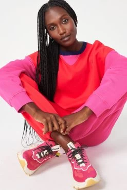 Colorblock Crew In Hot Red -Chic Wear Shop RedPink Colorblock Crewneck 5